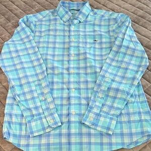 VV Light Blue Plaid Button-Down Men's Shirt